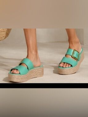 Franco Sarto Taziana Leather Slide Women's  Teal  Blue  Size 10M 26cm